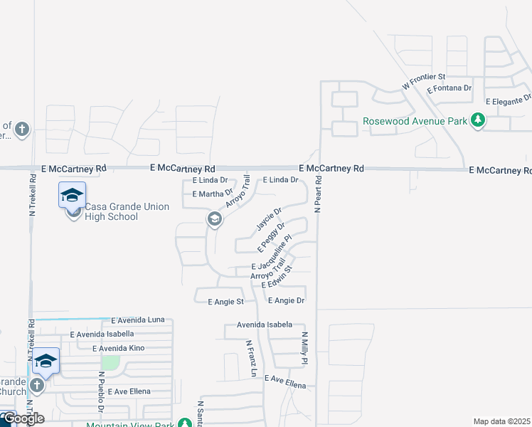 map of restaurants, bars, coffee shops, grocery stores, and more near 1410 East Jaycie Drive in Casa Grande