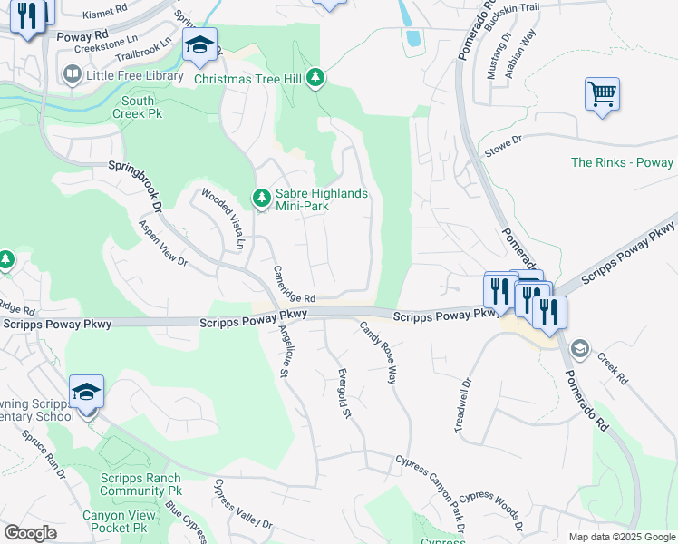 map of restaurants, bars, coffee shops, grocery stores, and more near 11927 Dapple Way in San Diego