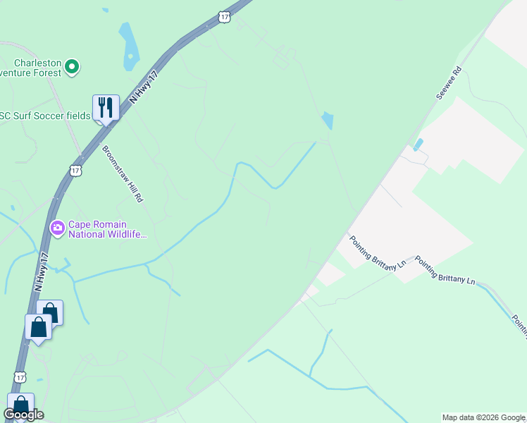 map of restaurants, bars, coffee shops, grocery stores, and more near 1213 Reserve Lane in Awendaw