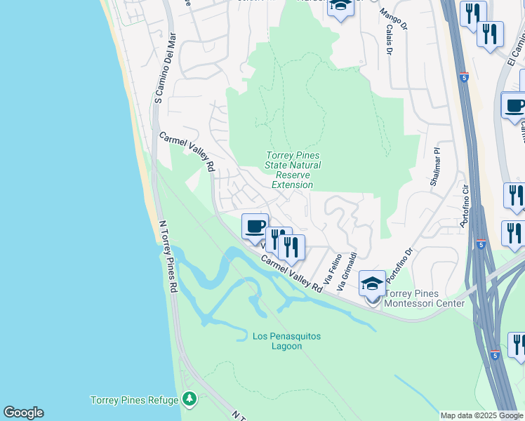 map of restaurants, bars, coffee shops, grocery stores, and more near 2271 Del Mar Scenic Parkway in Del Mar