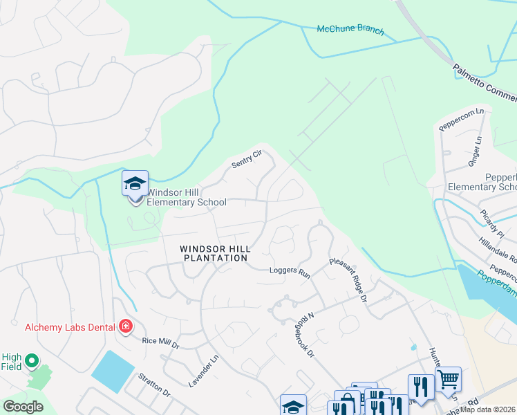 map of restaurants, bars, coffee shops, grocery stores, and more near 8502 Sentry Circle in North Charleston