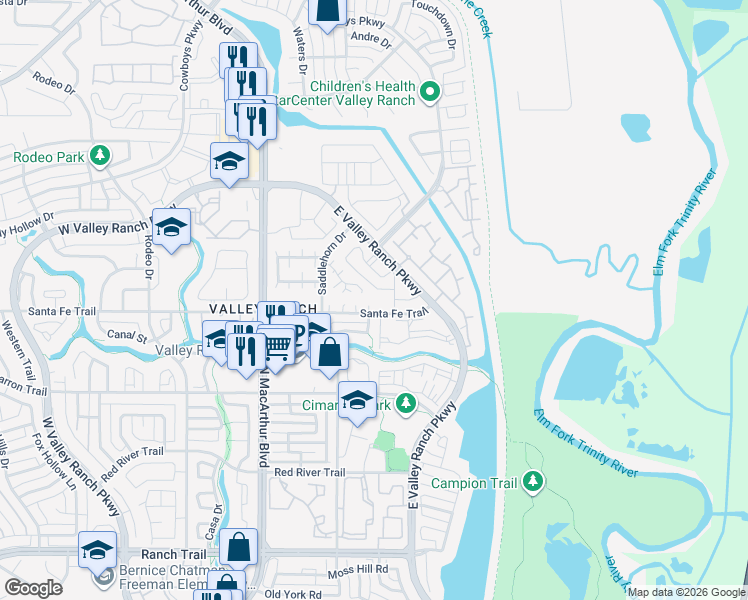 map of restaurants, bars, coffee shops, grocery stores, and more near 311 Stoneledge Drive in Irving