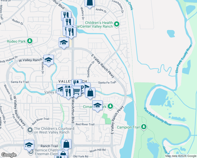 map of restaurants, bars, coffee shops, grocery stores, and more near 311 Stoneledge Drive in Irving