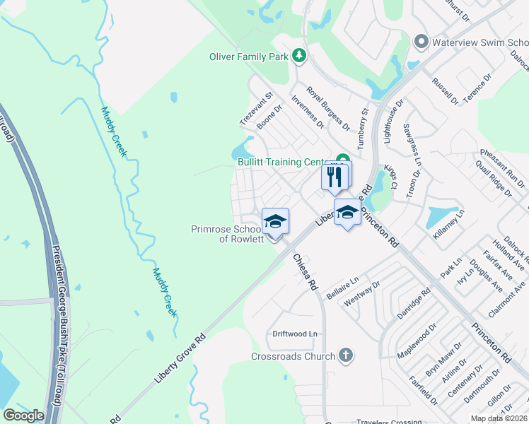 map of restaurants, bars, coffee shops, grocery stores, and more near 6406 Trafalgar Drive in Rowlett