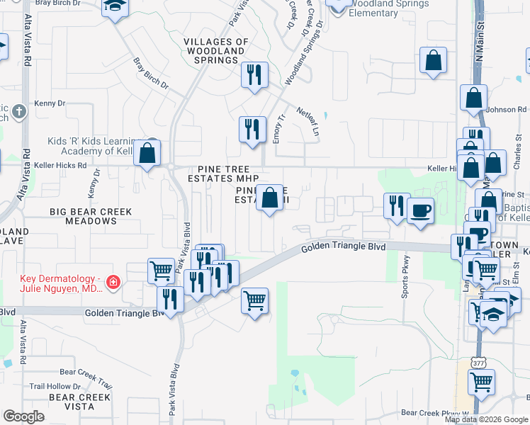 map of restaurants, bars, coffee shops, grocery stores, and more near 11206 Freedom Way in Fort Worth