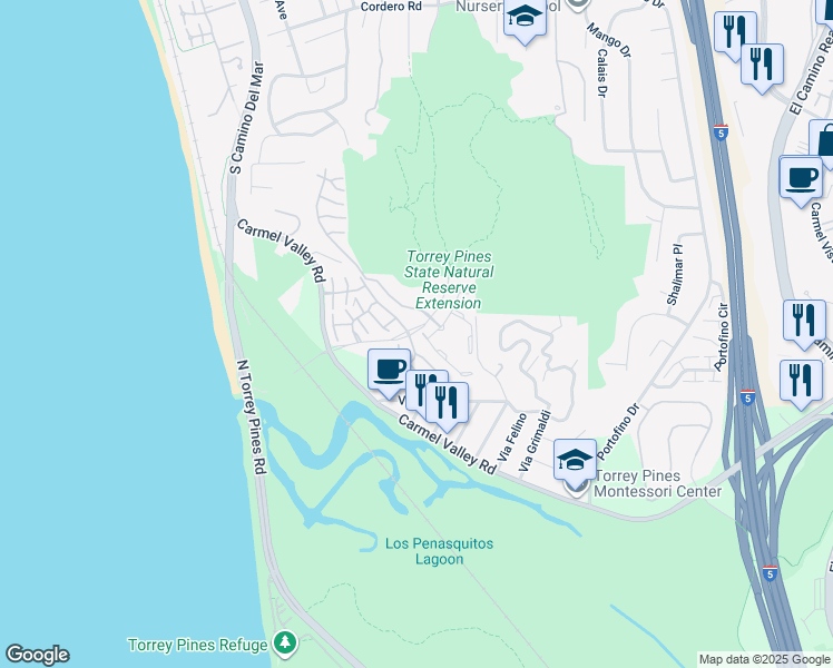 map of restaurants, bars, coffee shops, grocery stores, and more near 2260 Del Mar Scenic Parkway in Del Mar