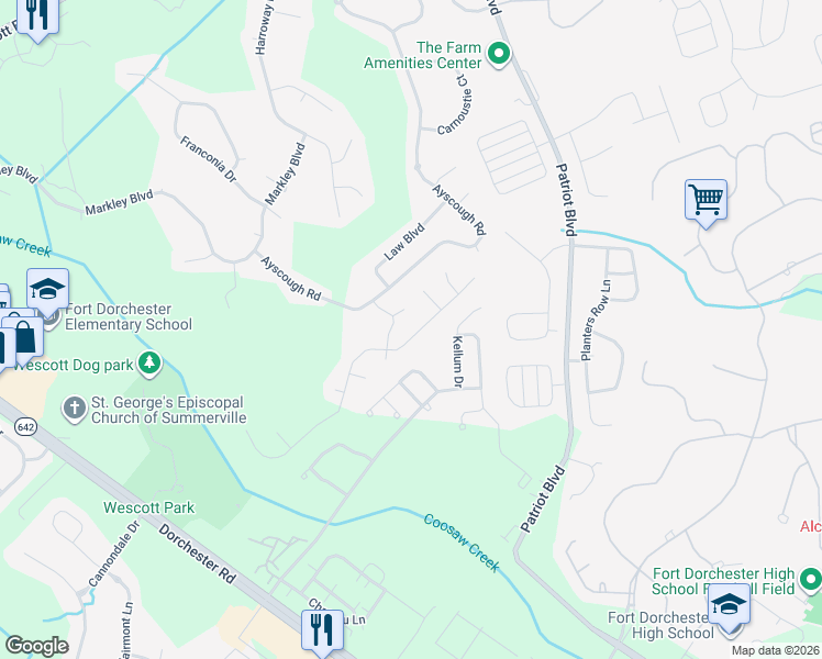 map of restaurants, bars, coffee shops, grocery stores, and more near 4904 Hillsborough Place in Summerville