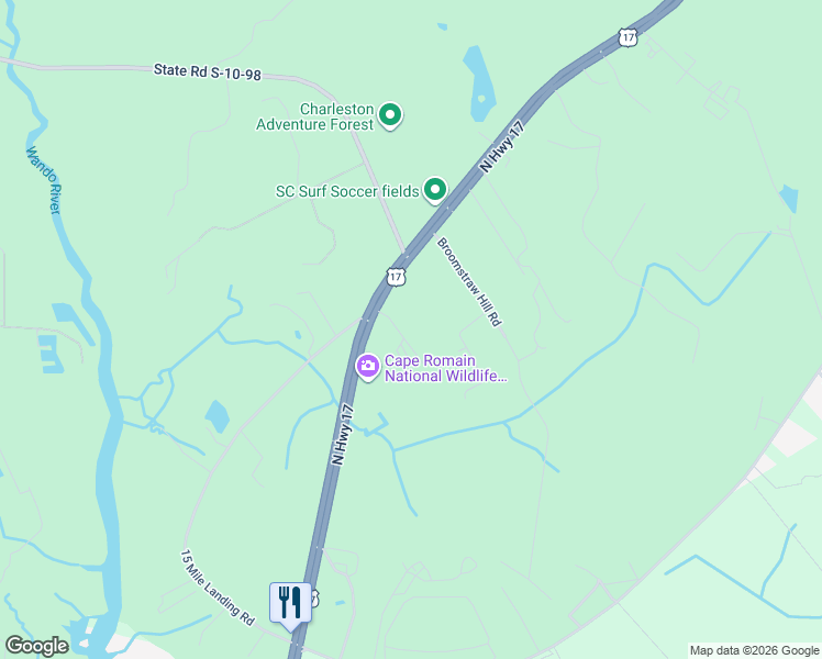 map of restaurants, bars, coffee shops, grocery stores, and more near 1064 Derries Road in Awendaw