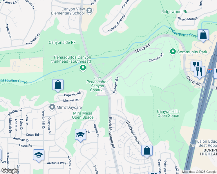 map of restaurants, bars, coffee shops, grocery stores, and more near 9360 Babauta Road in San Diego