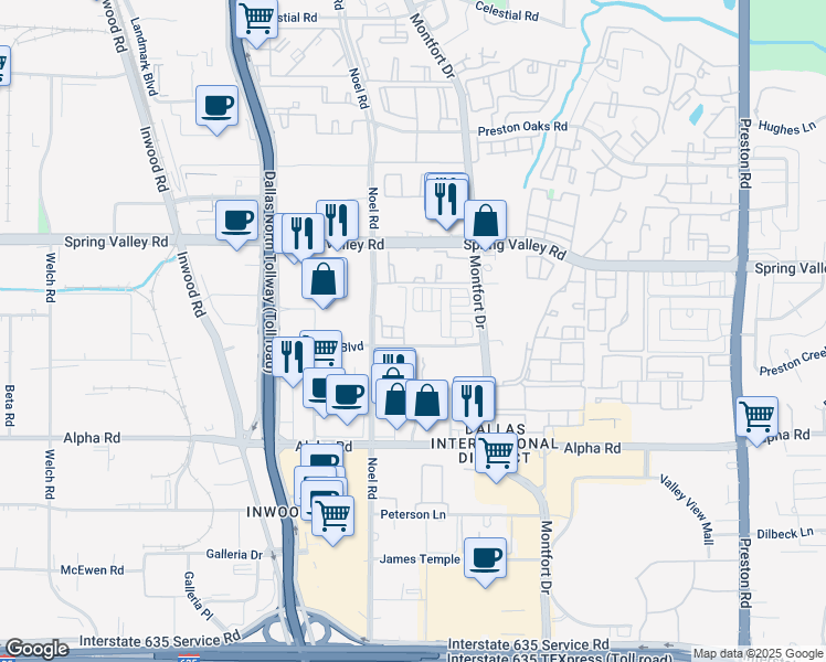 map of restaurants, bars, coffee shops, grocery stores, and more near 5383 Southern Boulevard in Dallas