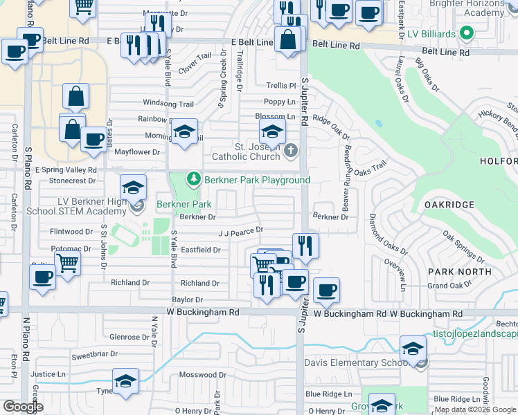 map of restaurants, bars, coffee shops, grocery stores, and more near 2002 Clearfield Circle in Richardson