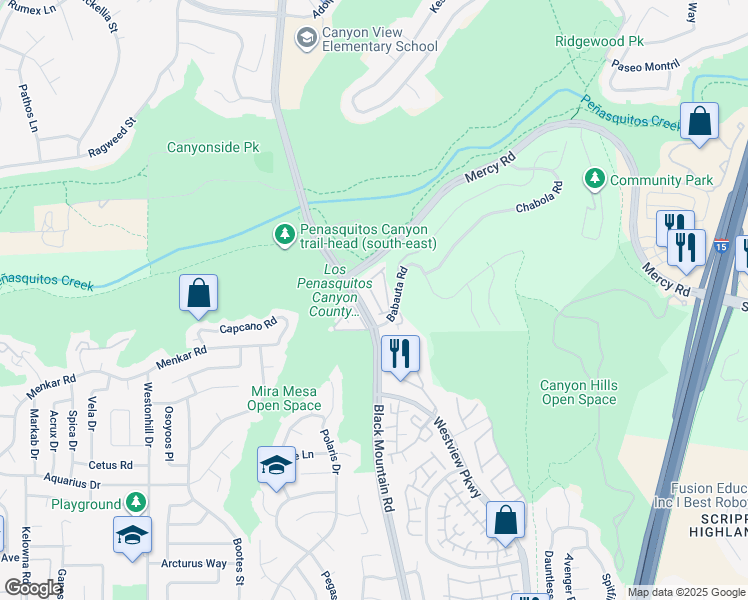 map of restaurants, bars, coffee shops, grocery stores, and more near 9338 Babauta Road in San Diego
