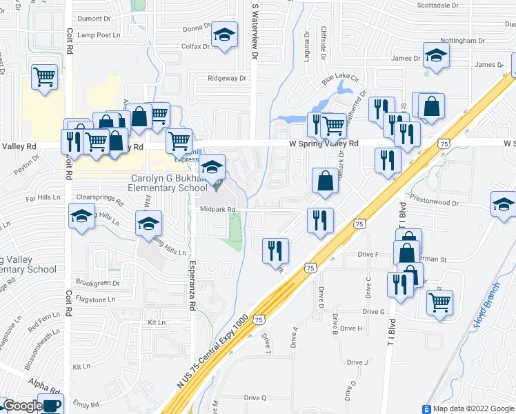 map of restaurants, bars, coffee shops, grocery stores, and more near in Dallas