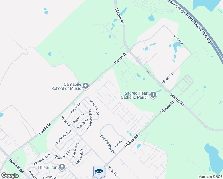 map of restaurants, bars, coffee shops, grocery stores, and more near 3200 Castle Drive in Rowlett