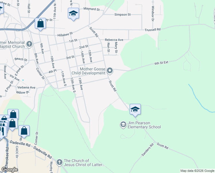 map of restaurants, bars, coffee shops, grocery stores, and more near 758 Scott Road in Alexander City