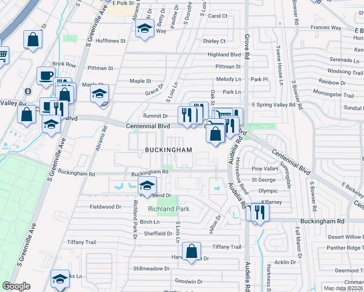 map of restaurants, bars, coffee shops, grocery stores, and more near in Richardson