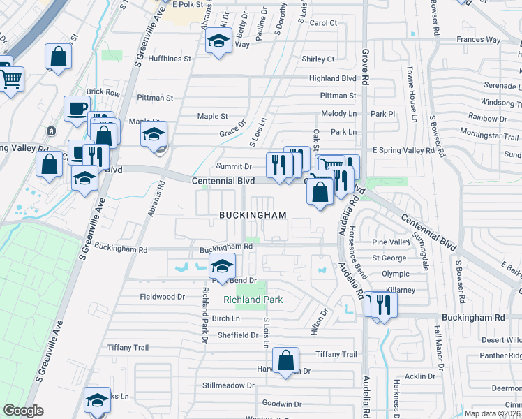 map of restaurants, bars, coffee shops, grocery stores, and more near in Richardson
