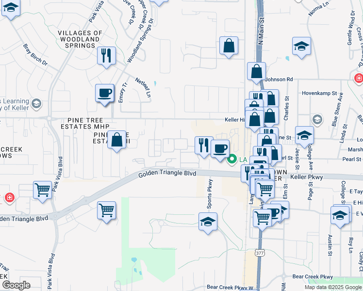 map of restaurants, bars, coffee shops, grocery stores, and more near 4562 Keller Hicks Road in Fort Worth
