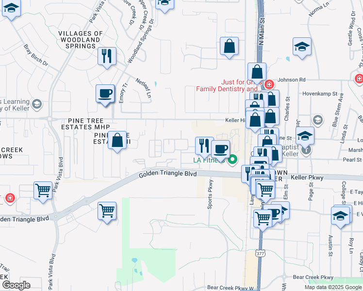 map of restaurants, bars, coffee shops, grocery stores, and more near 5701 Bovine Drive in Fort Worth