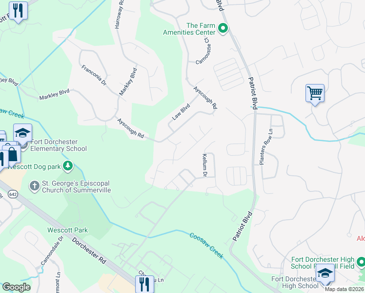 map of restaurants, bars, coffee shops, grocery stores, and more near 4904 Hillsborough Place in Summerville
