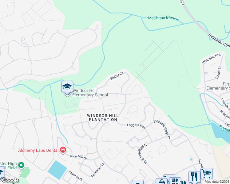 map of restaurants, bars, coffee shops, grocery stores, and more near 8538 Royal Palm Lane in North Charleston