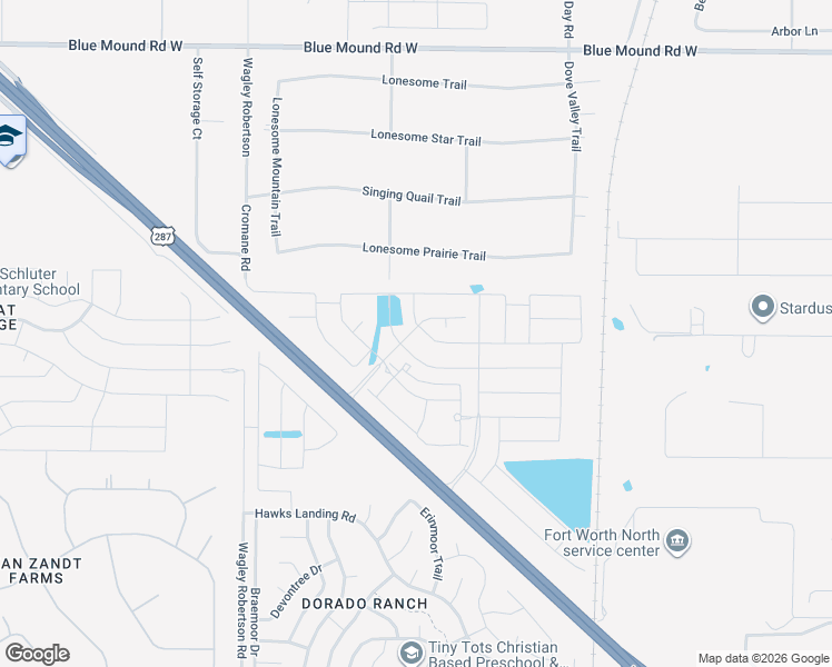 map of restaurants, bars, coffee shops, grocery stores, and more near 501 Roundstone Road in Fort Worth