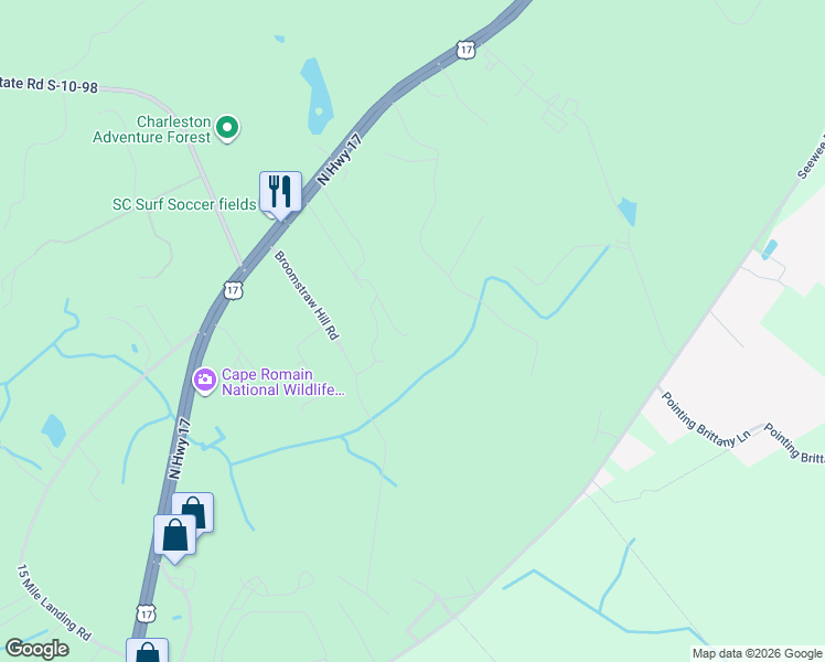 map of restaurants, bars, coffee shops, grocery stores, and more near 1006 William Grant Road in Awendaw