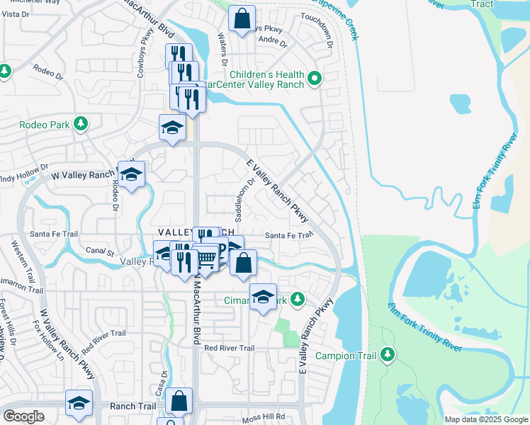 map of restaurants, bars, coffee shops, grocery stores, and more near 311 Stoneledge Drive in Irving