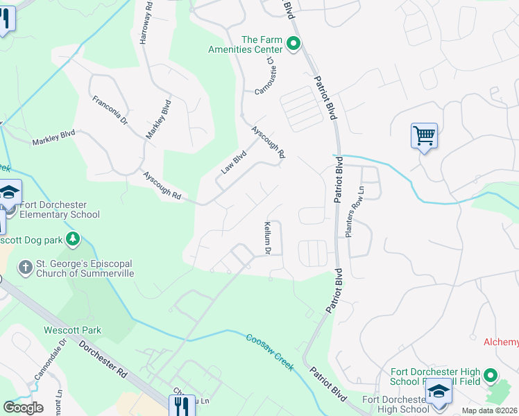 map of restaurants, bars, coffee shops, grocery stores, and more near 9265 Markleys Grove Boulevard in Summerville