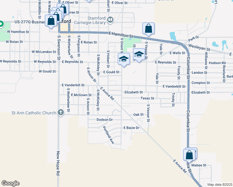 map of restaurants, bars, coffee shops, grocery stores, and more near 613 East McGown Street in Stamford