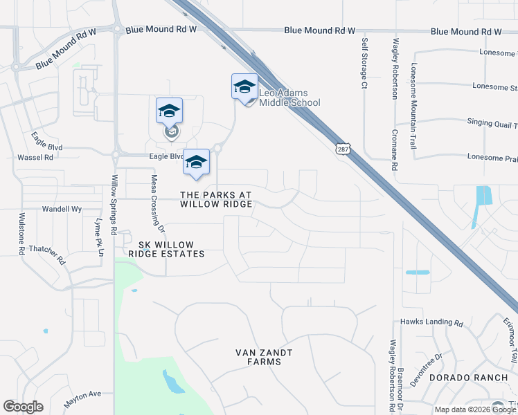 map of restaurants, bars, coffee shops, grocery stores, and more near 1057 Mesa Crest Drive in Haslet