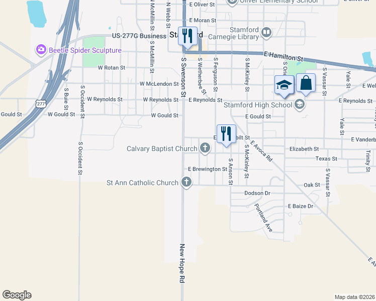map of restaurants, bars, coffee shops, grocery stores, and more near 813 South Swenson Street in Stamford