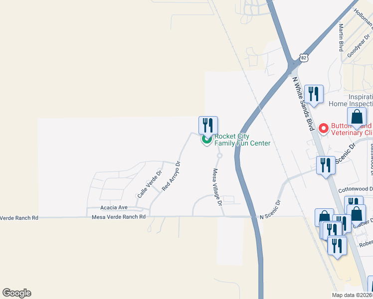 map of restaurants, bars, coffee shops, grocery stores, and more near 3694 Red Arroyo Drive in Alamogordo