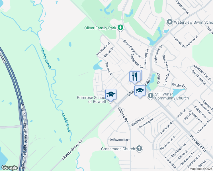 map of restaurants, bars, coffee shops, grocery stores, and more near 6406 Trafalgar Drive in Rowlett