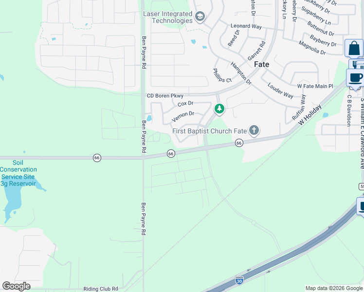 map of restaurants, bars, coffee shops, grocery stores, and more near 264 Zeter Drive in Rockwall