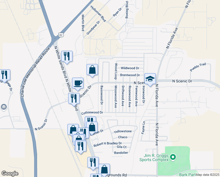 map of restaurants, bars, coffee shops, grocery stores, and more near 209 Teakwood Drive in Alamogordo