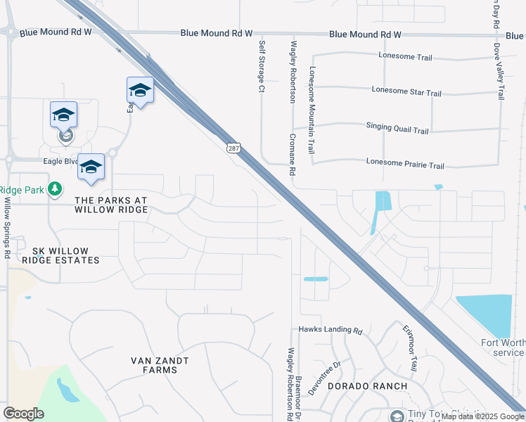 map of restaurants, bars, coffee shops, grocery stores, and more near 825 Crest Breeze Drive in Haslet