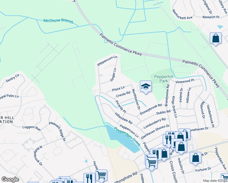 map of restaurants, bars, coffee shops, grocery stores, and more near 3441 Plaza Lane in North Charleston