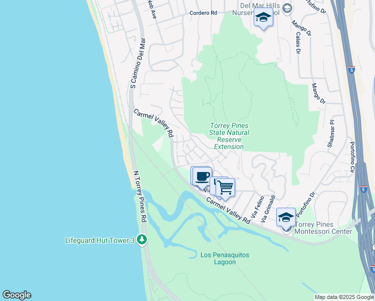 map of restaurants, bars, coffee shops, grocery stores, and more near 2260 Del Mar Scenic Parkway in Del Mar