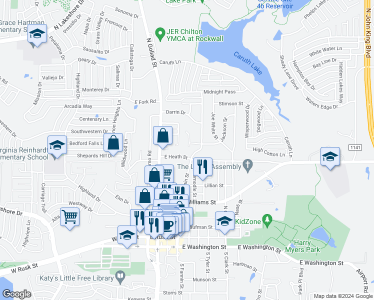 map of restaurants, bars, coffee shops, grocery stores, and more near 993 Holli Lane in Rockwall