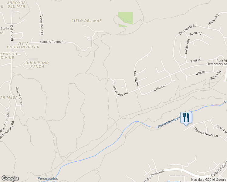 map of restaurants, bars, coffee shops, grocery stores, and more near 7179 Park Village Road in San Diego