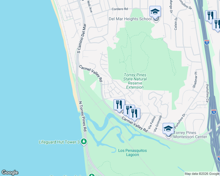 map of restaurants, bars, coffee shops, grocery stores, and more near in Del Mar