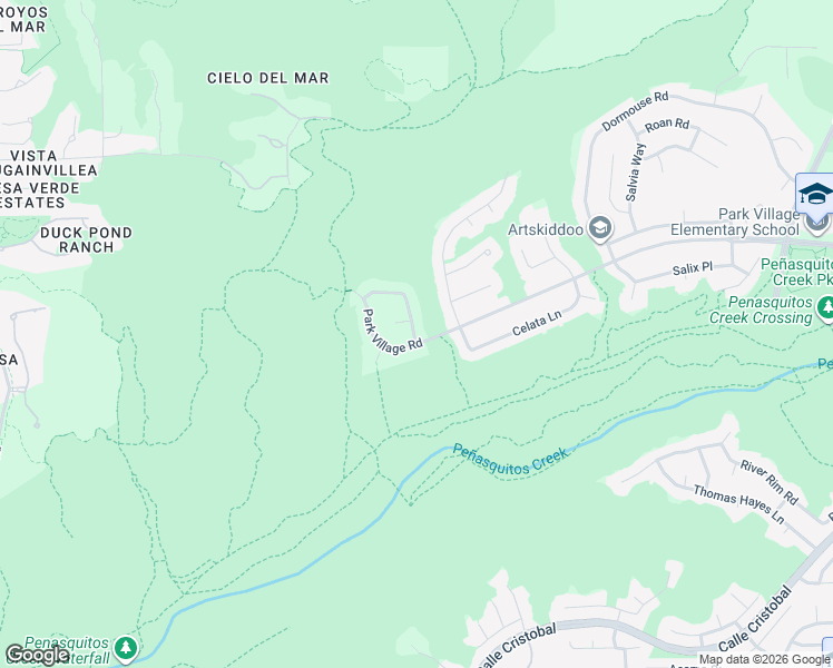 map of restaurants, bars, coffee shops, grocery stores, and more near 7275 Park Village Road in San Diego