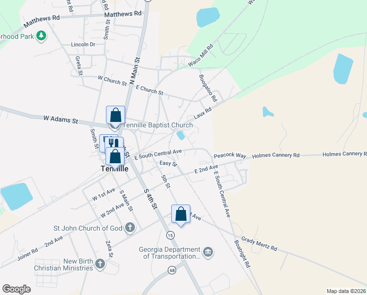 map of restaurants, bars, coffee shops, grocery stores, and more near 512 East South Central Avenue in Tennille