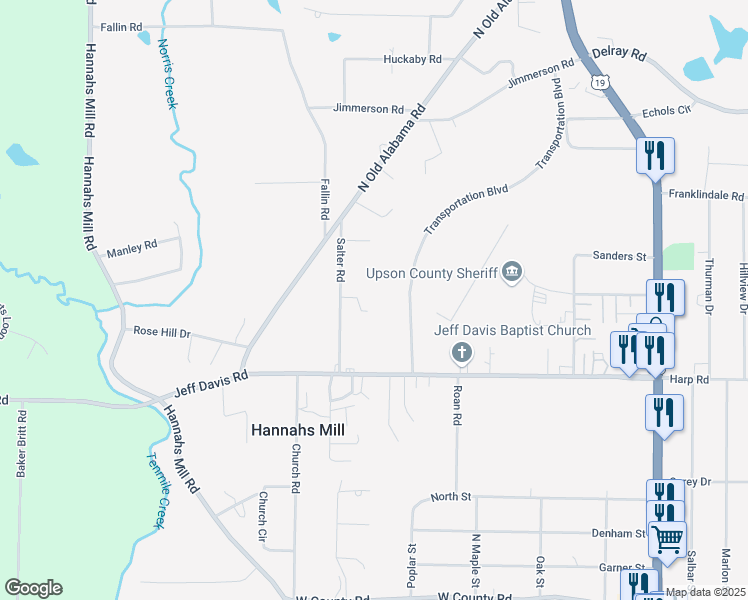 map of restaurants, bars, coffee shops, grocery stores, and more near 120 Salter Road in Thomaston