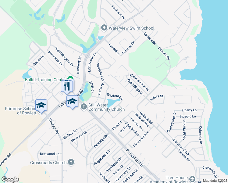 map of restaurants, bars, coffee shops, grocery stores, and more near 8117 Wexford Lane in Rowlett