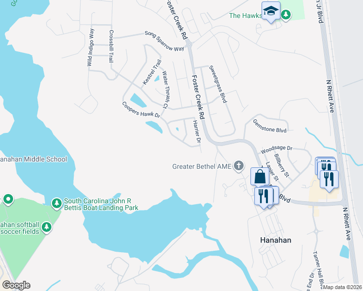 map of restaurants, bars, coffee shops, grocery stores, and more near 1409 Coopers Hawk Drive in Hanahan