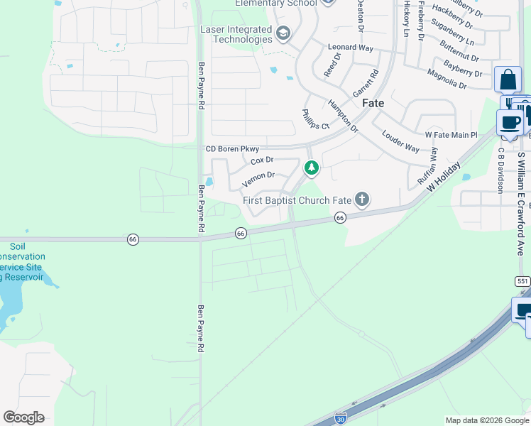 map of restaurants, bars, coffee shops, grocery stores, and more near 264 Zeter Drive in Rockwall
