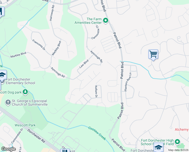 map of restaurants, bars, coffee shops, grocery stores, and more near 9265 Markleys Grove Boulevard in Summerville