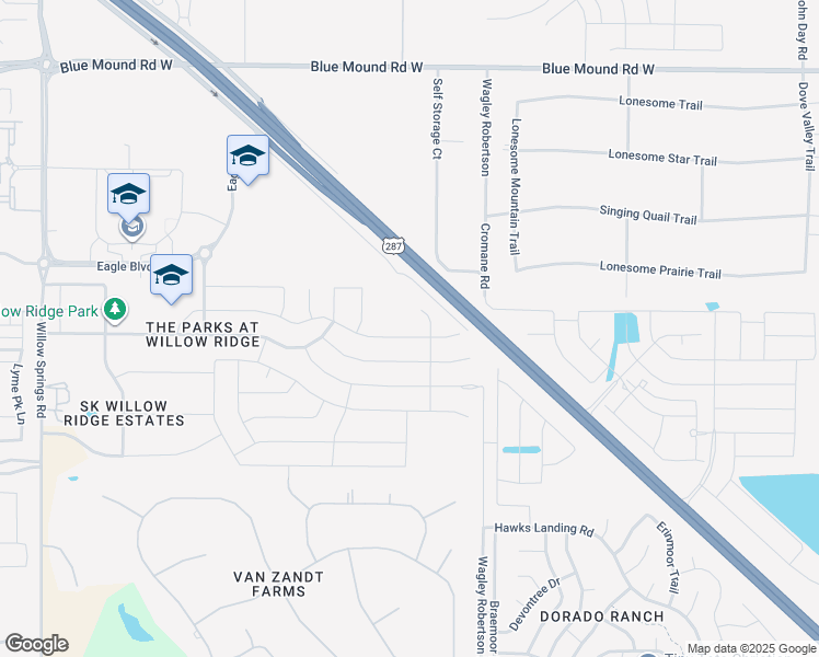 map of restaurants, bars, coffee shops, grocery stores, and more near 825 Crest Breeze Drive in Haslet